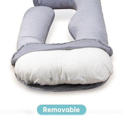 Pregnancy Pillow Replacement Cover Compatible with Momcozy Pillows, Removable and Washable U Shaped Smooth Maternity Pillow Cover, Soft Large Pillow Protector for Side, Gray (ONLY Pillowcase)