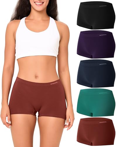 BAMBOO COOL Womens Boyshorts Underwear Mid Rise Boxer Briefs Panties - color: Multicoloured C (5-pack), size: XX-Large