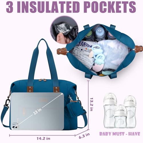 Tuwubi Diaper Bag Tote,Baby Diaper Bag with Pacifier Case - color: Teal, size: Medium