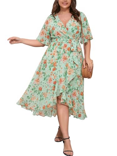 SCOMCHIC Women Plus Size Wedding Guest Maxi Dress - color: Green Floral, size: Large