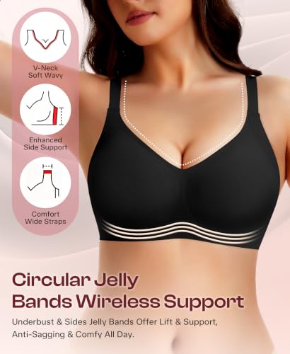 Werena Jelly Bras for Women Wireless Minimizer Plus Size Push Up Bra - color: Black, size: Medium