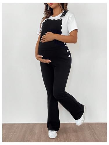 OYOANGLE Women's Maternity Side Button Jumpsuit Sleeveless Overalls - color: Black, size: XX-Large