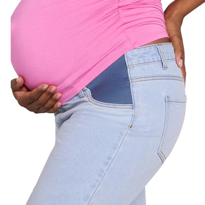 Motherhood Maternity Women's Under the Belly Denim Pregnancy Shorts with Side Elastic Panel Insets - color: Sara Light Wash, size: Medium