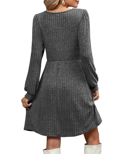 CzzzyL Womens Nursing Fall Dresses Square Neck Knit Sweater with Pockets - color: Blackgrey, size: Medium