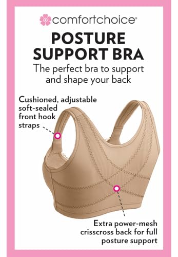Comfort Choice Front-Close Cotton Wireless Posture Bra - color: Shell Pink, size: 42D