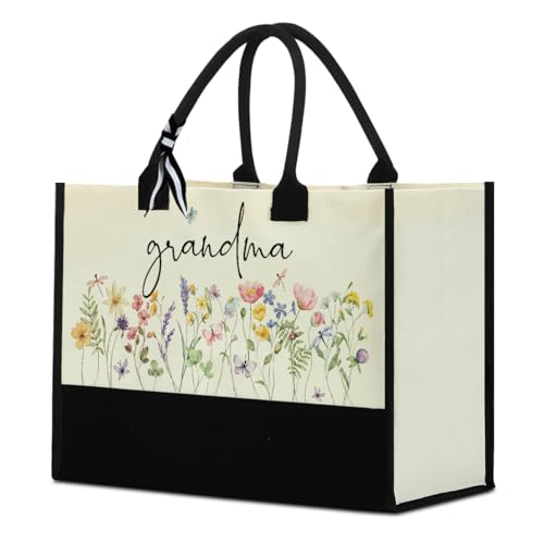 Fokongna Girls Trip Beach Bag Mimi Gigi Granny Nana Mama Abuela Nanny Housewarming Gifts Women Reusable Canvas Tote Bag - color: Grandma