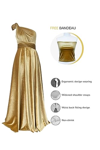 72styles Velvet Multi-Way Wrap Infinity Maxi Dress for Bridesmaids - color: Gold, size: One Size Plus