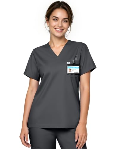Scrub Tops for Women, Stretch V-Neck Scrub Tops - color: Dark Gray, size: X-Small