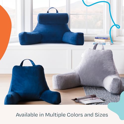 Linenspa Backrest Reading Pillow with Arms — Shredded Foam - color: Navy, size: Standard without Neck Support