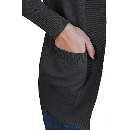 VOIANLIMO Women's Open Front Long Sleeve Cardigan with Pockets - color: 1-10-charcoal Black, size: X-Large