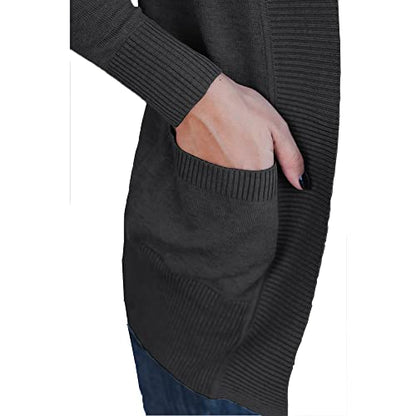 VOIANLIMO Women's Open Front Long Sleeve Cardigan with Pockets - color: 1-10-charcoal Black, size: XX-Large