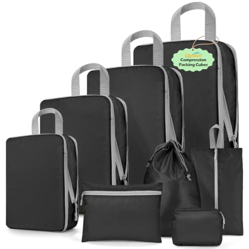 8-Set Compression Packing Cubes for Travel - color: Black
