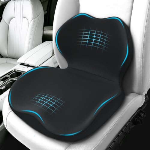Memory Foam Car Seat Cushion with Lumbar Support Pillow,Driver Seat Cushion - color: Black