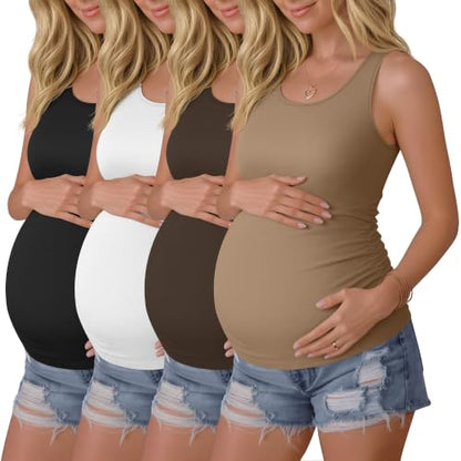 4 Pack Women's Maternity Tank Tops - color: Black, White, Coffee, Khaki, size: X-Large