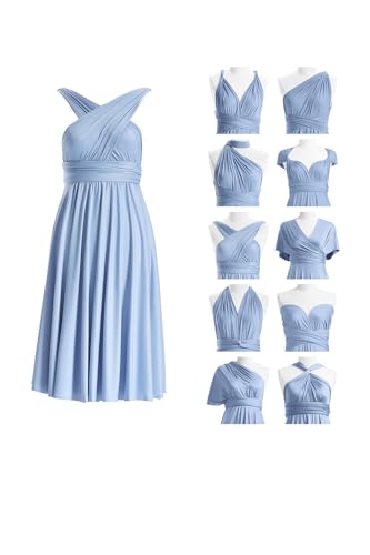 72styles Multi-Way Wrap Short Infinity Dress for Bridesmaids - color: Dusty Blue
