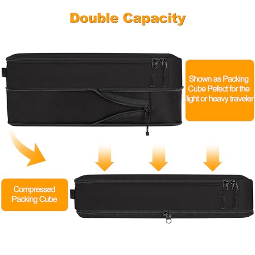 Lumesner 8 Set Compression Packing Cubes, Travel Suitcase Organizers - color: Black