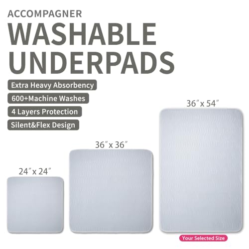 Accompagner Incontinence Bed Pads Washable Waterproof Underpads 36"x54" 2pc - color: Pearl Gray, size: 36"x54" (2 Pack)