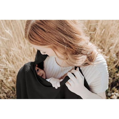 Konssy Muslin Nursing Cover Up for Breastfeeding with Rigid Hoop - color: Black