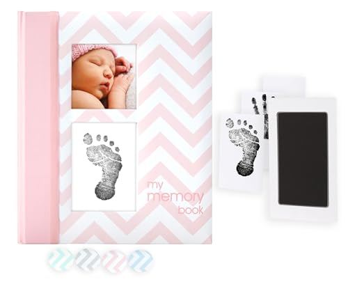 Pearhead First 5 Years Chevron Baby Memory Book and Ink Pad, Pink - color: Pink Chevron Baby Book