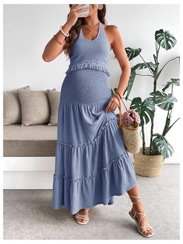 OYOANGLE Women's Maternity 2 Piece Skirt Set Outfits - color: Blue, size: X-Large