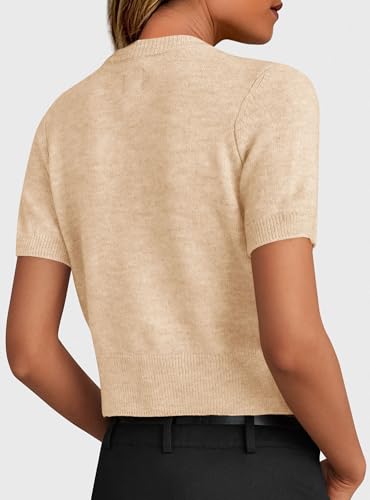PRETTYGARDEN Womens Summer Cardigan Short Sleeve Sweater - color: Beige, size: Large