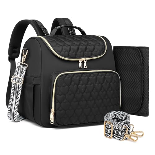 Diaper Bag Backpack with Changing Pad, Crossbody 4 in 1 Convertible Baby Bag with Insulated Pockets and Stroller Straps, Waterproof Travel Diaper Baby Bag for Boys Girls, Black - color: Black