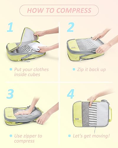 BAGSMART Compression Packing Cubes for Travel Essentials - color: Sunray Yellow, size: Set of 6