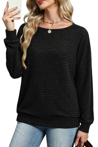 Sampeel Long Sleeve Shirts for Women Crewneck Tunic Tops Oversized Sweaters - color: Black, size: Small