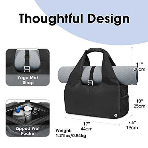 Sportsnew Tote Yoga Mat Gym Bag 20L Women W/Shoe Compartment Wet Dry Pocket - color: Black