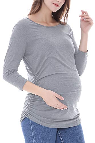 Smallshow Women's Maternity Tunic Shirts 3/4 Sleeve Ruched Pregnancy Tops - color: Wine-black-grey(3 Pack), size: Medium