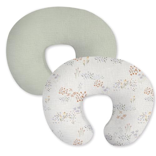 Little Grape Land 100% Cotton Muslin Nursing Pillow Covers 2 Pack, (Dew) - color: Dew&basil