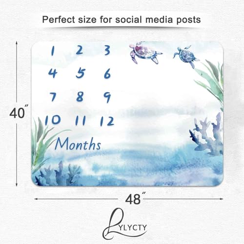 Ocean Turtle Milestone Blanket, Monthly Photography Backdrop, 48x40In