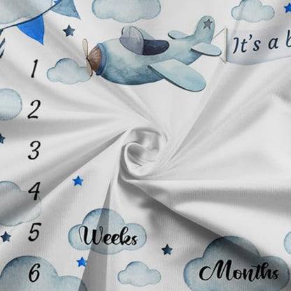 Vintage Retro Propeller Plane It's a Boy Baby Monthly Milestone Blanket