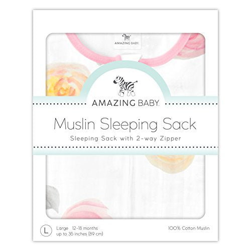 Amazing Baby Muslin Sleeping Sack - color: Watercolor Roses, size: Medium (6-12 Month)
