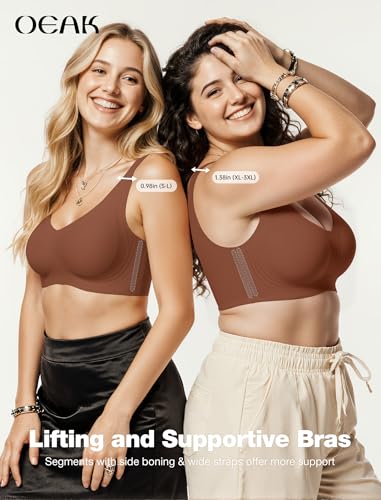 OEAK Women Wireless Jelly Bras Pull on Full Coverage Tshirt Bra - color: Coffee, size: Large