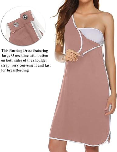 Labor and Delivery Gown Maternity Dress Breastfeeding Nursing Nightgown - color: Dusty Pink, size: Medium
