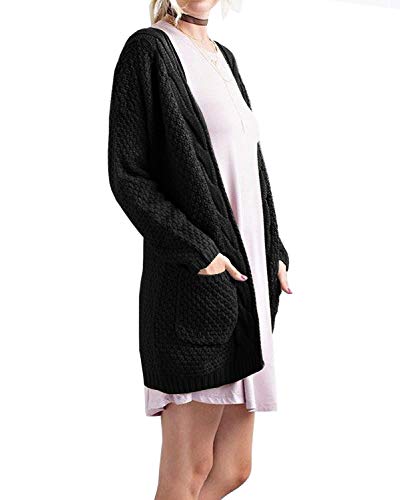 GRECERELLE Womens Fall Winter Long Sleeve Cardigans Sweater with Pockets - color: 02 Black, size: X-Large