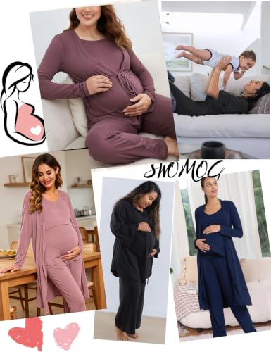 SWOMOG Maternity Nursing Robe Set 3 PCS Women Postpartum Pajamas Breastfeeding Labor Delivery Hospital Pregnancy Pjs - color: Emerald Green, size: Small