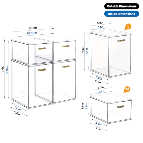 LALOBLUE Stackable Clear Acrylic Drawer Baby Bottle Makeup Organizer 4PC - size: 2 Middle+2 Big