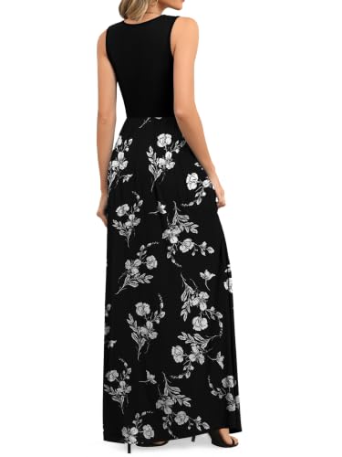 MUSE SHOW Maxi Dresses for Women 2026 Sleeveless Summer Dress with Pockets - color: Charcoal White Bloom, size: Medium