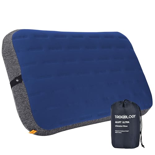 TREKOLOGY Aluft Ultra Inflatable Camping Travel Pillow, Large 24x15in, Blue - color: Blue
