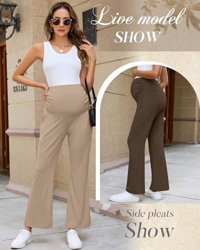 3 Pack Women's Maternity Pants Comfy Flare Trousers - color: Black, Brown, Khaki, size: XX-Large