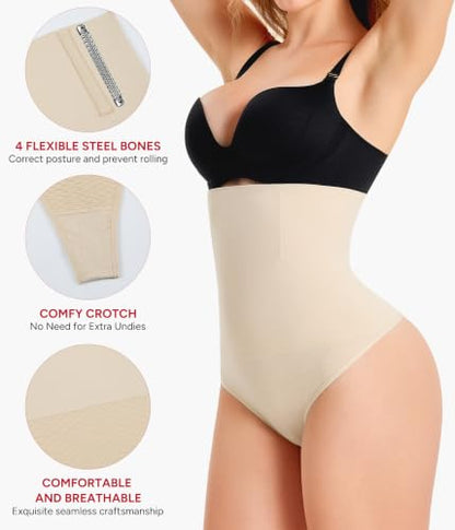 Nebility Tummy Control Shapewear Panties Seamless High Waist Thong Girdle - color: Beige, size: Medium
