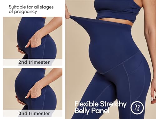 Fleece Lined Maternity Pants for Women Soft Maternity Leggings Over Belly - color: Navy Blue, size: Large