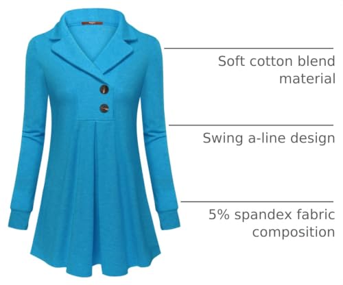 Gaharu Women's Swing Tunic Notch Collar Ladies Button Sweatshirt Long Sleeve Pullover Shirt Tops - color: Blue, size: X-Large