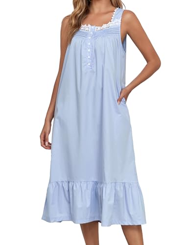 Viakeo 100% Cotton Nightgown for Women - color: Blue, size: Small