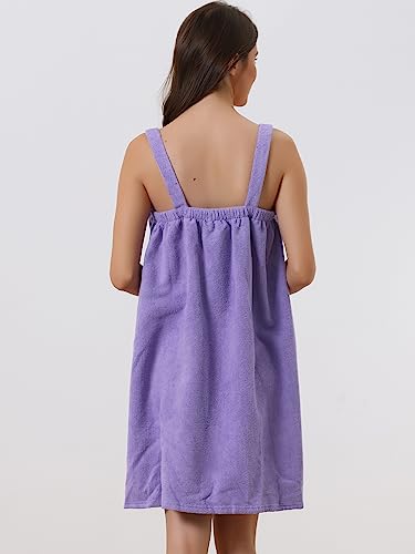 cheibear Women Terry Towel Dress Wrap Bathrobe with Pockets Headband - color: Grape Shake, size: Small