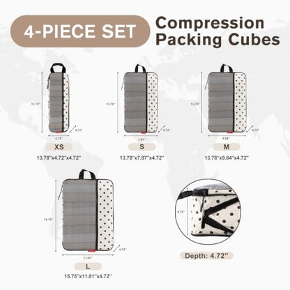 U+U 4 Set Compression Packing Cubes, Travel Organizers (Polka Dot) - color: Polka Dot-02, size: 4 Set