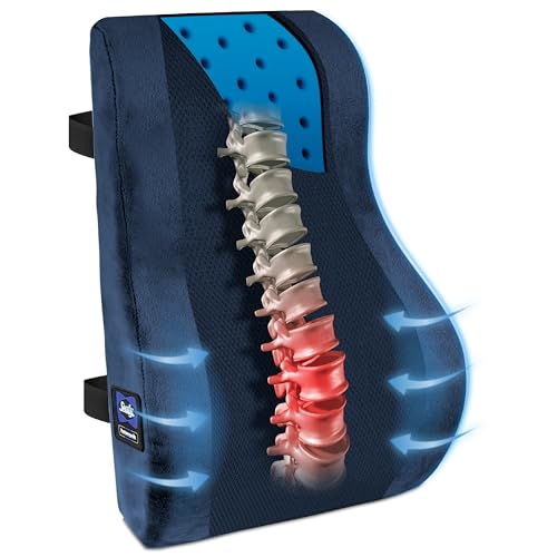 Sealy High Back Memory Foam Lumbar Support Pillow for Office Chair or Gaming Chair, Orthopedic Back Pillow for Car Seat, Navy - color: Navy