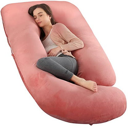 Elover U Shaped Pregnancy Pillow,Full Body Maternity Support - color: Velvet -Pink
